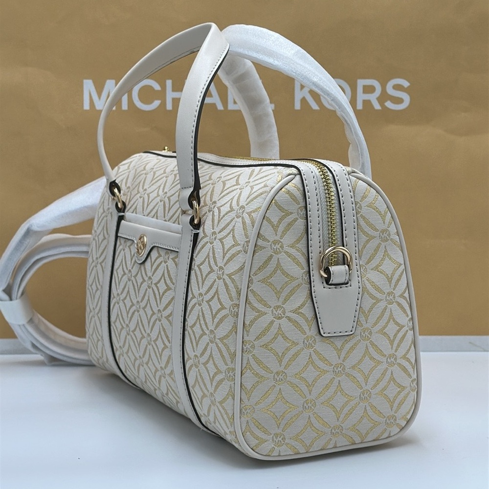 MICHAEL KORS JST TRAVEL MEDIUM DUFFLE SATCHEL CROSSBODY BAG MK Pale Gold Multi - Picture 5 of 16